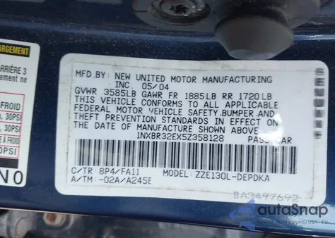 2005 Toyota Corolla Ce из США, поврежденный, VIN 1NXBR32EX5Z358128